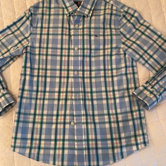 Vineyard Vines EUC size 10 cotton blue plaid button down shirt - Picture 3 of 5
